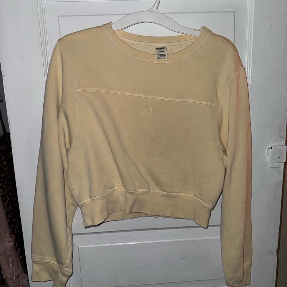PINK Victoria's Secret Embroidered Logo Sweatshirt in Pale Cream